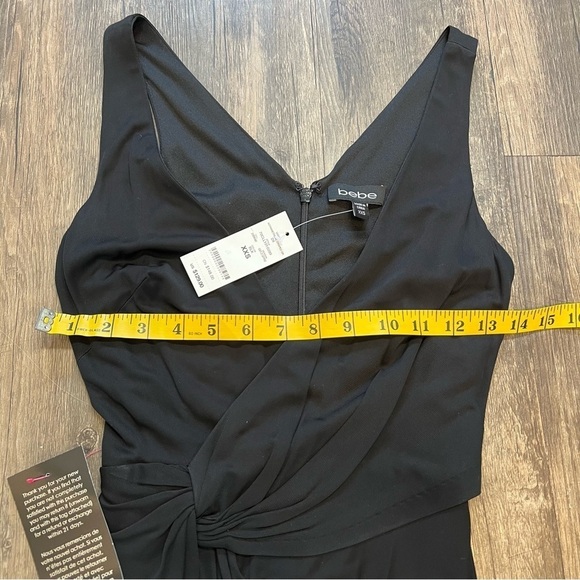 NWT BeBe Vibrant Asymmetrical Draped Dd black Dress. V neckline Size XXS - Picture 13 of 16
